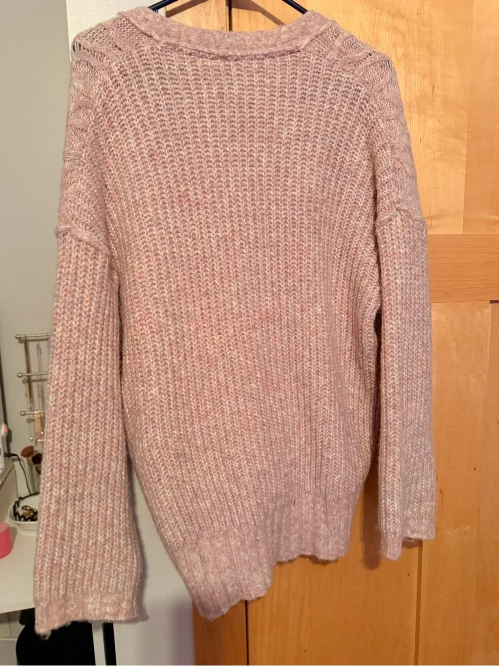 Free People Blush Pink Cable Knit Button Cardigan-oversized